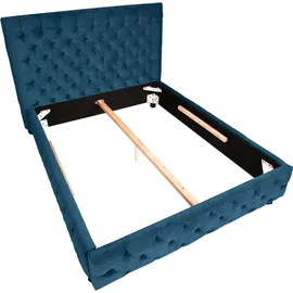 Riess-Ambiente Doppelbett PARIS 160x200cm dunkelblau Samt Chesterfield Design Queensize