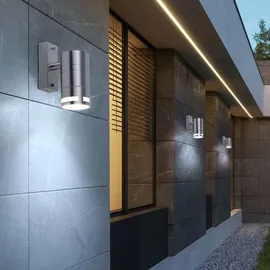 V-Tac 2er Set Design Haus Wand Down Beleuchtung silber Balkon Leuchten rund Edelstahl Glas Strahler GU10