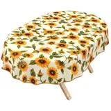 ANRO Tischdecke abwaschbar Baumwolloptik Sonnenblumen Gelb wetterfest (Einzelstück 1-tlg, eine Tischdecke), Stofftischdecke schmutzabweisend 160x140cm Sonnenblumen Gelb gelb Oval | 140 cm x 160 cm