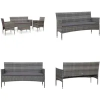 vidaXL 4 tlg. Garten Lounge Set mit Auflagen Poly Rattan Grau - Gartensofa - Gartensofas - Gartencouch - Gartencouches - Grau