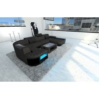 Sofa Dreams Wohnlandschaft Stoffsofa Couch Bellagio U Form Stoff Polster Sofa, mit LED, wahlweise mit Bettfunktion als Schlafsofa, Designersofa grau|schwarz