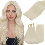 Hetto Genius Tressen Extensions Echthaar Remy Virgin Tressen Extensions Echthaar Blonde Tressen Extensions Menschlich Haar 45 cm #1000 Platinblond 25g