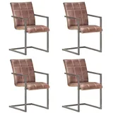 vidaXL Freischwinger 4 Stk. Braun Echtleder