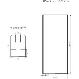 FA-Bausysteme Walk-In Glas Dusche Klarglas 70 cm