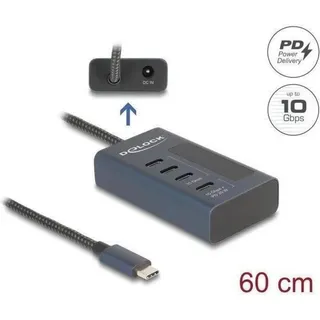 DeLock USB 10 Gbps Hub mit 4 Type-C Ports davon 3 x Datenport+ 1 Daten und PD 20