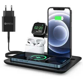 Wisam® 4 in 1 Multifunktion 15W QI Ladestation für Airpods Apple Watch iPhone - schwarz