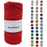 Sznurkomania, Baumwollkordel 3mm 100m, 46 Farben, Häkelkordel, Geflochten Baumwollkordel 3mm, Makramee Kordel, Makramee Garn, Premium Garn, Makramee Seil (Rot)