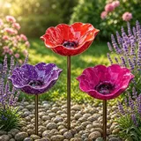Blumen Gartenstecker VogelträNke, 3/4 Stück Handgefertigter Gartenstecker Aus Metall Als Bienentränke & Vogelbad, Bienentränken Blume für Den Garten (3 Stück-C)
