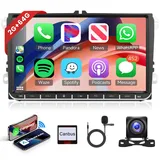 2G+64G Wireless Carplay Android 13 Autoradio für VW Golf 5 6 Passat Polo Tiguan Touran Caddy Skoda SEAT 9 Zoll Autoradio mit Android Auto GPS Navi WiFi Mirror Link Bluetooth FM/RDS/DAB Rückfahrkamera