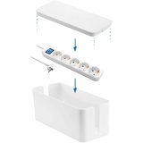 Electraline 300170 Kabel Organizer/Kabel Box mit Steckdosenleiste 5-Fach mit Schalter, Kabel 1,5m / Mehrfachsteckdose/Tischsteckdose Steckerleiste Weib