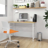 Prolenta Premium Computertisch Weiß und Eiche Hell 105x55x72 cm MDF und Metall