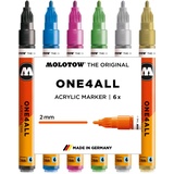 Molotow One4All 127HS 2mm Acrylmarker Metallic-Set Acrylstifte farbsortiert 2,0 mm, 6