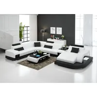 Leder Sofa Moderne Sitz Couch Polster Design Eck Couchen Wohnlandschaft + Tisch - Schwarz