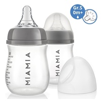 MiaMia PP-Flasche 2er Pack 140 ml - Silikon-Trinksauger Gr.S - Grau