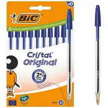 BIC Kugelschreiber Cristal Original transparent, Schreibfarbe: blau, 10 St.
