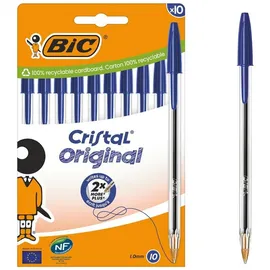 BIC Kugelschreiber Cristal Original transparent, Schreibfarbe: blau, 10 St.