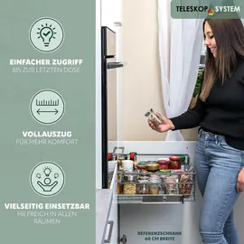 bremermann Teleskopschublade 50 cm mit Einlegeboden, Küchenschublade zum Nachrüsten, mit Teleskop-Schienen, Schrankauszug ideal für Küche, Bad & Schlafzimmer, aus Metall, grau