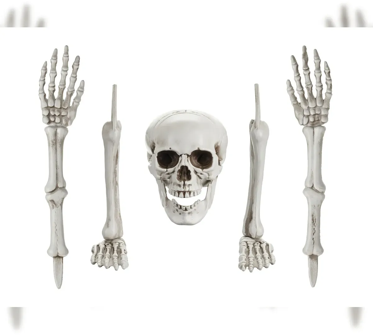 PartyDeco 5 Deko Skelett Knochen 22-44cm Kunststoff - Gruselige Skelettteile Indoor & Outdoor Partydeko Halloween Party Gruselparty Spukhaus Skelettdeko Weiß