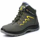 ZSDZSZ Winter Sicherheitsschuhe Herren Damen Wasserdicht Arbeitsschuhe Stahlkappe Schutzschuhe Warm Gefütterte Sicherheitsstiefel rutschfeste Arbeitsstiefel,Grün,41 EU - 41 EU