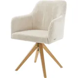 DELIFE Polsterstuhl Greg-Flex, Holzgestell kantig Natur Cord Beige Taschenfederkern beige|weiß 56 cm x 85 cm x 60 cm