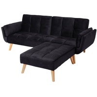 MCW Schlafsofa MCW-K18 mit Ottomane, Couch Sofa Gästebett, Schlaffunktion 218x175cm Samt schwarz