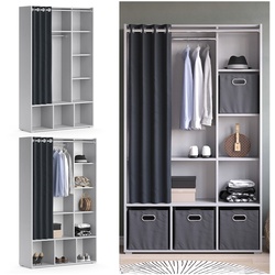 Vicco Kleiderschrank Schlafzimmerschrank Garderobe Luigi Hellgrau 106 x 178 cm modern Schrankregal Organizer Vorhang Kleiderstange Fächer Aufbewahrung Ablage