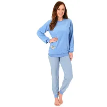 Creative by Normann Damen Frottee Pyjama Schlafanzug mit Bündchen und süsser Tier Applikation - 202 201 13 110, Farbe:hellblau, Größe:40/42 - 40