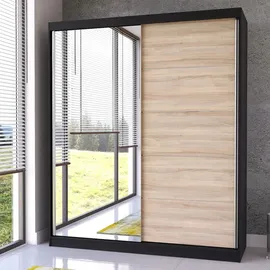 fabryka mebli idźczak Schwebetürenschrank Bella 183 x 218 x 61 cm Schwarz/Sonoma