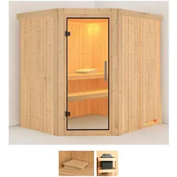Sauna KARIBU "Laila", beige (naturbelassen), ohne Ofen, (ohne Ofen), Saunen, ohne Ofen