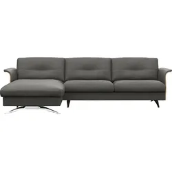 Ecksofa FLEXLUX "Glow bequem und komfortabel durch hochwertigen Sitzaufbau, L-Form", grau (warm mineral grau), B:273cm H:81cm T:158cm, 100% Echteder, Sofas, Modernes skandinavisches Design