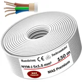 MAS Premium Feuchtraumkabel Stromkabel Mantelleitung Deutscher Marken-Elektrokabel Ring zur Verlegung über, auf, in und unter Putz, in trockenen, feuchten und nassen Räumen (NYM-J 5x1,5 mm2, 130m)