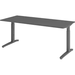 bümö manuell höhenverstellbarer Schreibtisch 180x80 in graphit Gestell in Graphit - PC Tisch höhenverstellbar & groß, höhenverstellbarer Tisch Büro,