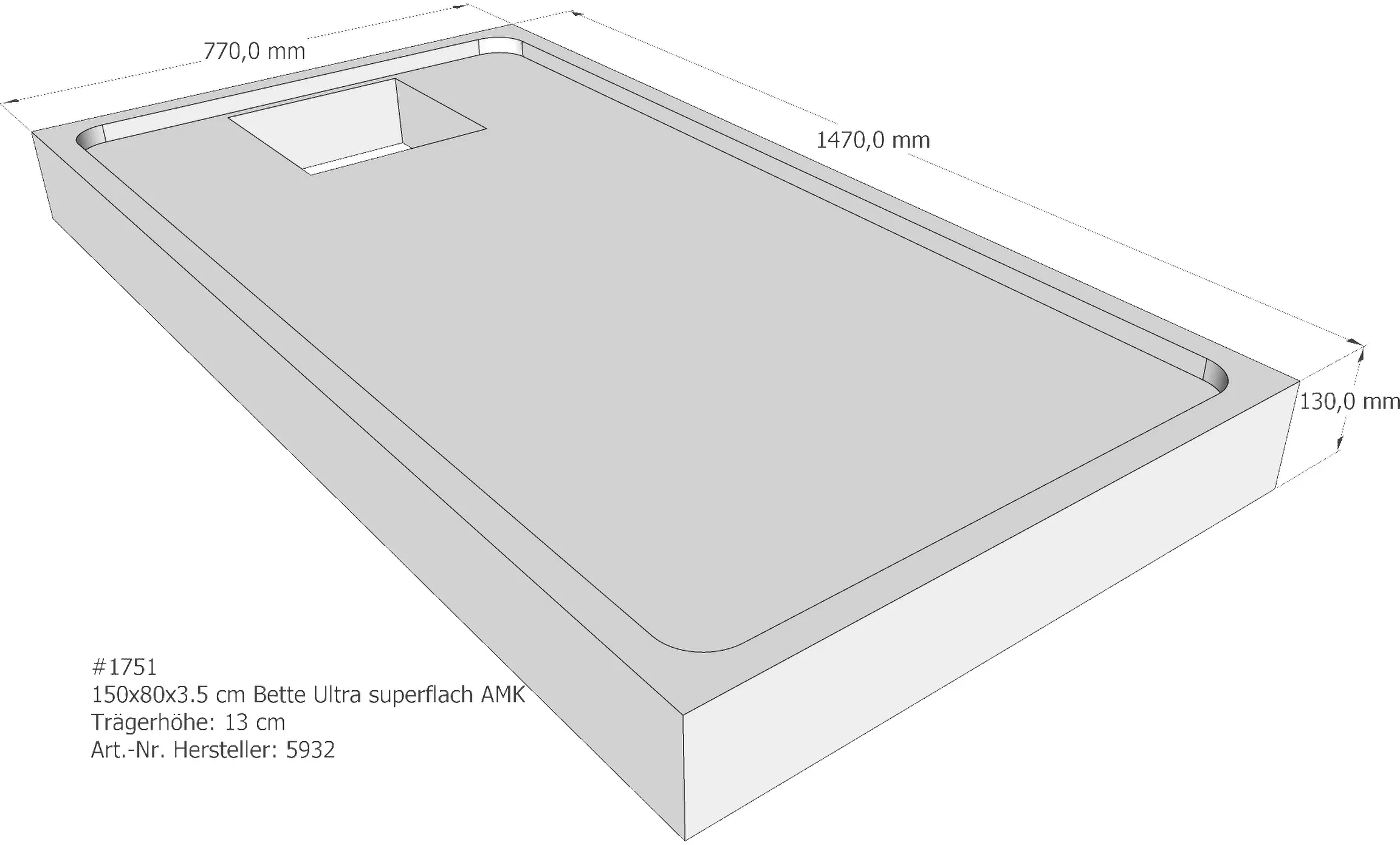 Duschwannenträger Bette BetteUltra (superflach) 150x80x3,5 cm AMK210