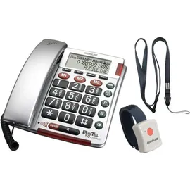 Amplicomms BigTel 50 Alarm Plus Schnurgebundenes Seniorentelefon für Hörgeräte kompatibel, inkl. Notrufsender, Wahlwiederholung