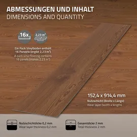 ML-Design PVC Bodenbelag, Selbstklebende 91,5x15,3 cm Roteiche, Braun, Holzoptik, rutschfest, wasserfest, Einfache Verlegung