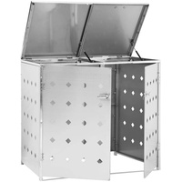 pedkit Mülltonnenbox für 2 Mülltonnen von bis zu 240 L, Mülltonnenverkleidung mit Belüftungsöffnungen, Abschließbar, Edelstahl Silbern 138 x 77,5 x 115 cm