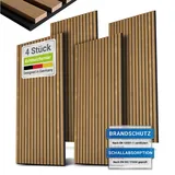 Juskys Wandpaneele 4er Set Akustik - Eiche Natur Dunkel