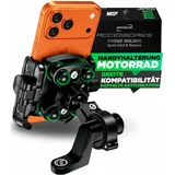 MOGGAM Handyhalterung Motorrad Antivibration CNC Aluminium Schnellverschluss Offenes Design Für Lenker 22-32mm & Rückspiegel 12-14mm Kompatibel Roller Fahrrad E-Scooter 360° Drehbar