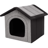 Hundehütte Hundehöhle Hundebett Hundehaus Katzenhöhle mittle L - 52x46 cm hellgrau mit schwarz