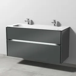 Sanipa Keramik-Waschtisch-Set mit Waschtischunterschrank „Twiga“ 119 × 50 × 61 cm in Anthrazit (glanz), mit Beleuchtung