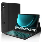 FOGARI Tastatur für Samsung Galaxy Tab S9 Plus | Hülle Tastatur für Samsung Galaxy Tab S8 Plus | Tastatur für Samsung Galaxy Tab S7 FE/S7 Plus 12.4'' - 7 Farbige Beleuchtung Tastatur, Schwarz