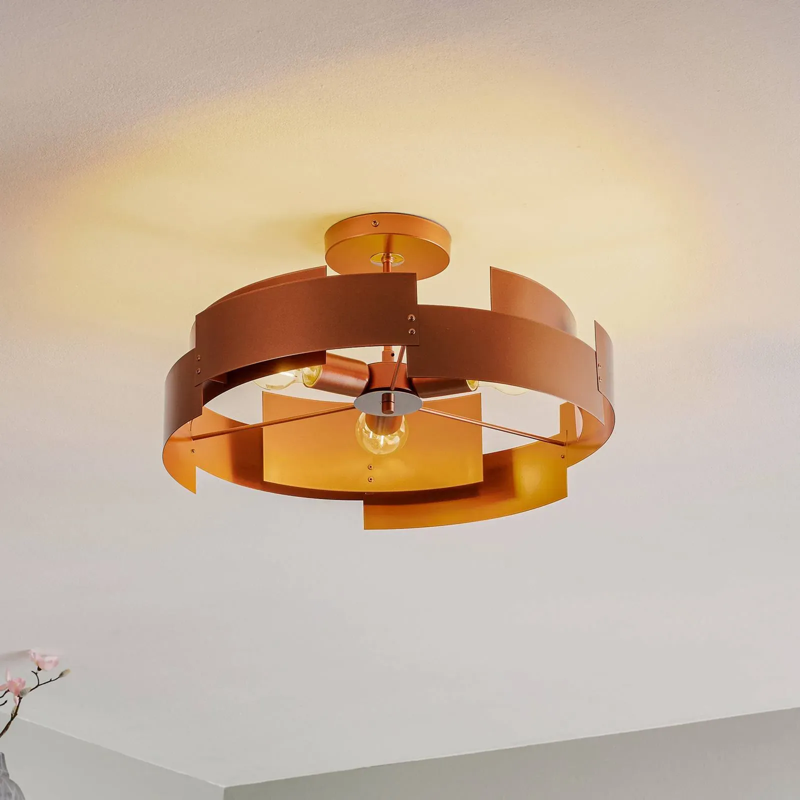 Deckenlampe Tori Euluna, dimmbar, kupfer, für Wohn- / Esszimmer, Metall, Modern, Deckenlampe - 48 cm - 48 cm - 28 cm