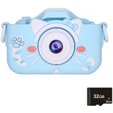 Kinder Kamera Bildschirm Fotoapparat Kinder mit 32GB SD-Karte Anti-Drop Fotoapparat Kinder Geburtstagsgeschenk,(style:Blue Cat;)