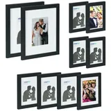 Relaxdays Bilderrahmen 10er Set, verschiedene Größen, Bildercollage, zum Aufhängen oder Hinstellen, Fotorahmen, schwarz
