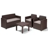 Wohnzimmer Alabama Polyrattan Brown Sofa Sessel Und Tisch aus dem Garten Außen