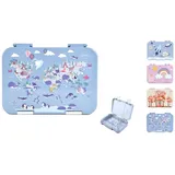 jenard Brotdose für Kinder mit Fächern, Bento Box, Lunch Box, Vesper Box, auslaufsicher, spülmaschinenfest, kindgerecht und BPA-Frei, Blau/Weltkarte mit Tiere