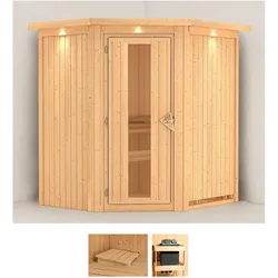 Sauna KARIBU "Tomke", beige (naturbelassen), ohne Ofen, (ohne Ofen), Saunen, ohne Ofen
