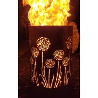 TiKo-Design Feuertonne Feuerkorb mit Motiv – Lagerfeuertonne mit Pusteblumen Motiv – Perfekt für gemütliche Gartenabende und stimmungsvolle Lagerfeuer