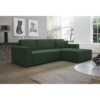 Fun Möbel Ecksofa Schlafsofa Sofa CONOR Stoff Dunkelgrün Ottomane Rechts