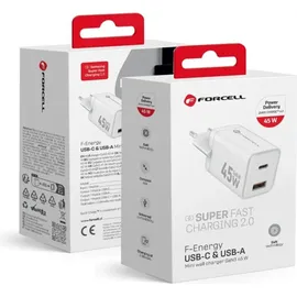 forcell Forcell, F-ENERGY Mini GaN III Ladegerät USB / USB-C PD QC 4.0 Ultra-Kompakt, Weiß - Weiß